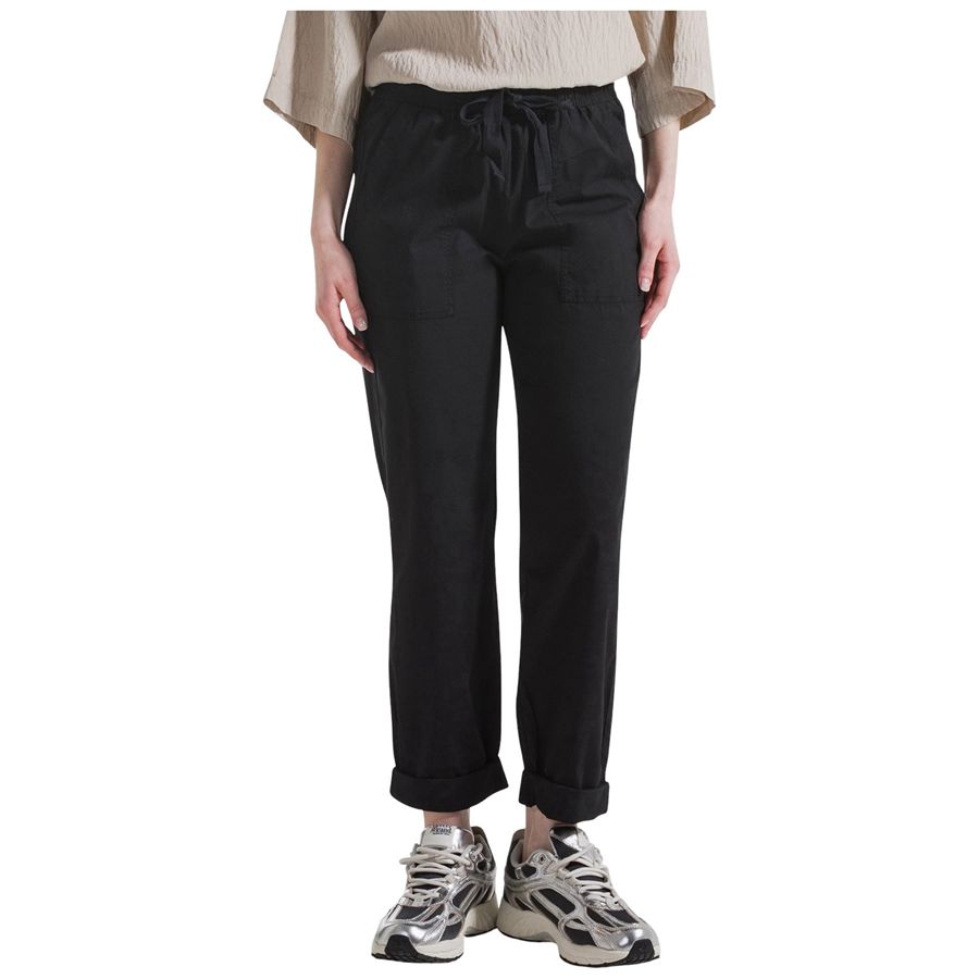 Pantaloni tuta dritti in popline elasticizzato nero da donna Deha | D4255610009